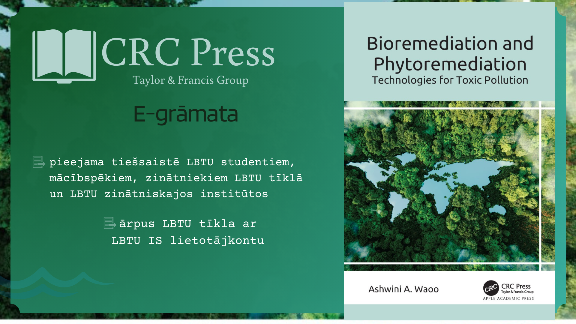 E-grāmata - Waoo, A.A. (2024). Bioremediation and Phytoremediation: Technologies for Toxic Pollution (1st ed.). Apple Academic Press. https://doi.org/10.1201/9781003409595