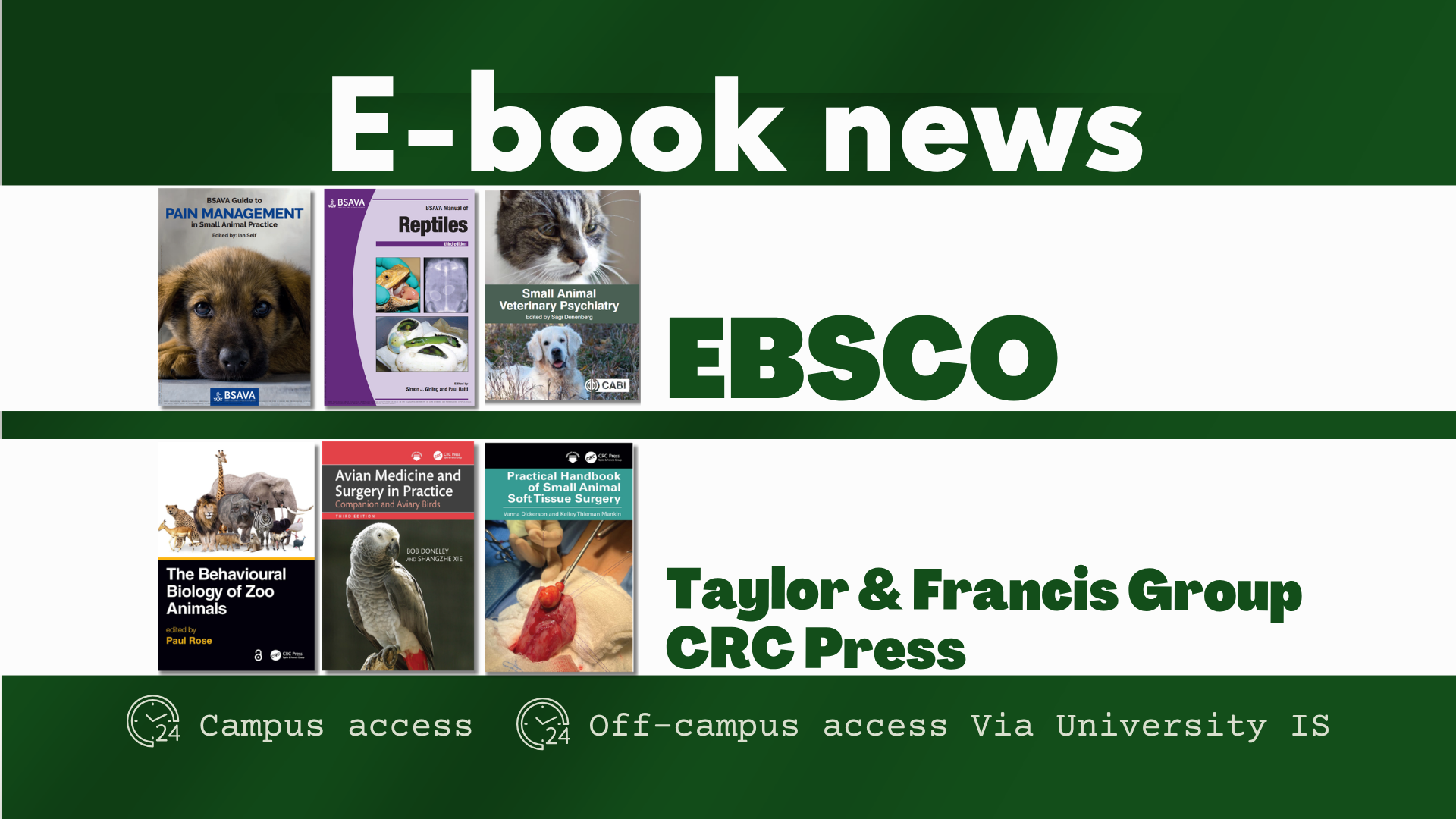 E-book news from EBSCO un Taylor & Francis Group CRC Press databases in Veterinary Medicine at Latvia University of Life Sciences and Technologies