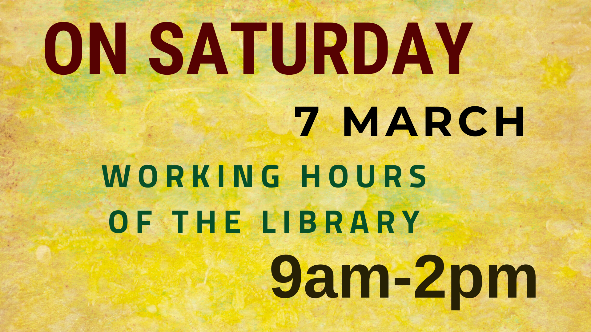 On Saturday 7 March our library is open from 9am until 2pm