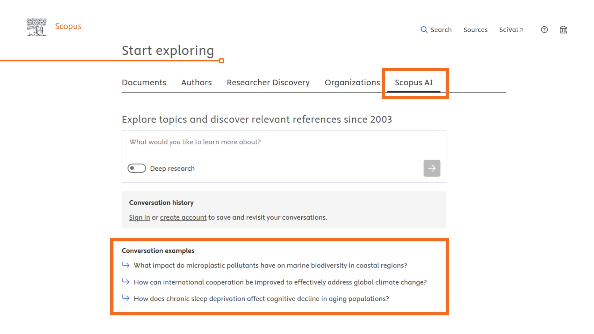 Scopus AI ir Elsevier kompānijas izstrādāts intuitīvs un inteliģents mākslīgā intelekta meklēšanas rīks, ko nodrošina ģeneratīvais AI (GenAI). Tas izveidots ciešā sadarbībā ar akadēmisko kopienu un izgūst informāciju no bibliogrāfiskās un citēšanas informācijas datubāzes Scopus un tās metadatiem.
