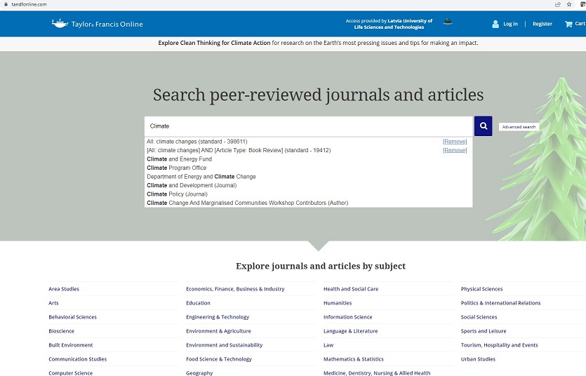Taylor & Francis Online journals datubāzes izmēģinājums līdz 21.03.2022.