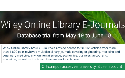 Wiley Online Library (WOL) E-Journals trial till 18th of June, 2025 at Latvia University of Life Sciences and Technologies - LBTU