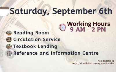 On Saturday, September 6, the library is open from 9am until 2pm
