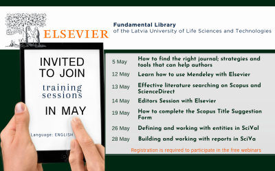 Elsevier (ScienceDirect, Scopus, SciVal) webinars | May 2026 at Latvia University of Life Sciences and Technologies